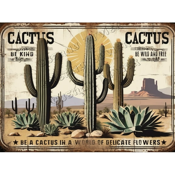 Cactus Garden Sign, Boho Wall Decor Plant Pictures Wall Art Southwest Decor, Decorative Outdoor Backyard Decor, Gift for Gardeners, Aluminum, 12x8 Inches Metal Sign