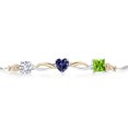 thumbnail image 2 of Gem Stone King 925 Silver and 10K Yellow Gold Blue Iolite Green Peridot and Lab Grown Diamond Tennis Bracelet for Women By Keren Hanan (1.81 cttw, Adjustable up To 9 inch), 2 of 4