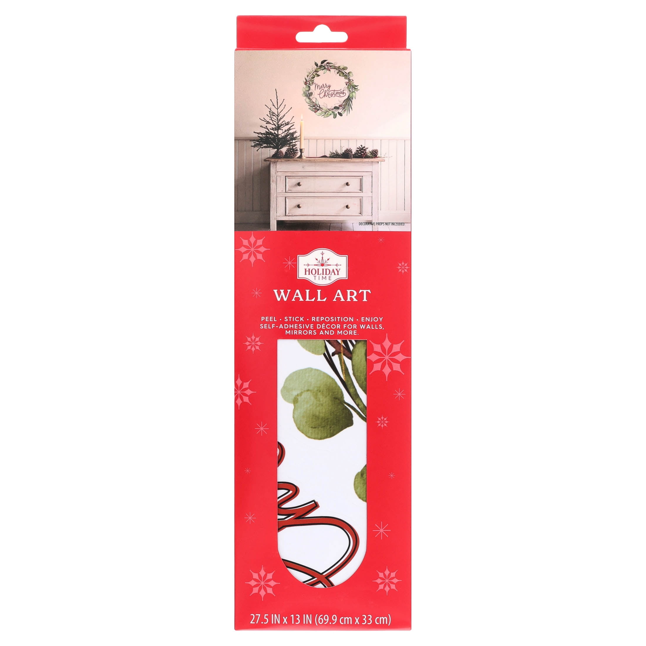 Festive Wreath Peel and Stick Christmas Wall Art, Multicolor, 27.5" x 13", by Holiday Time