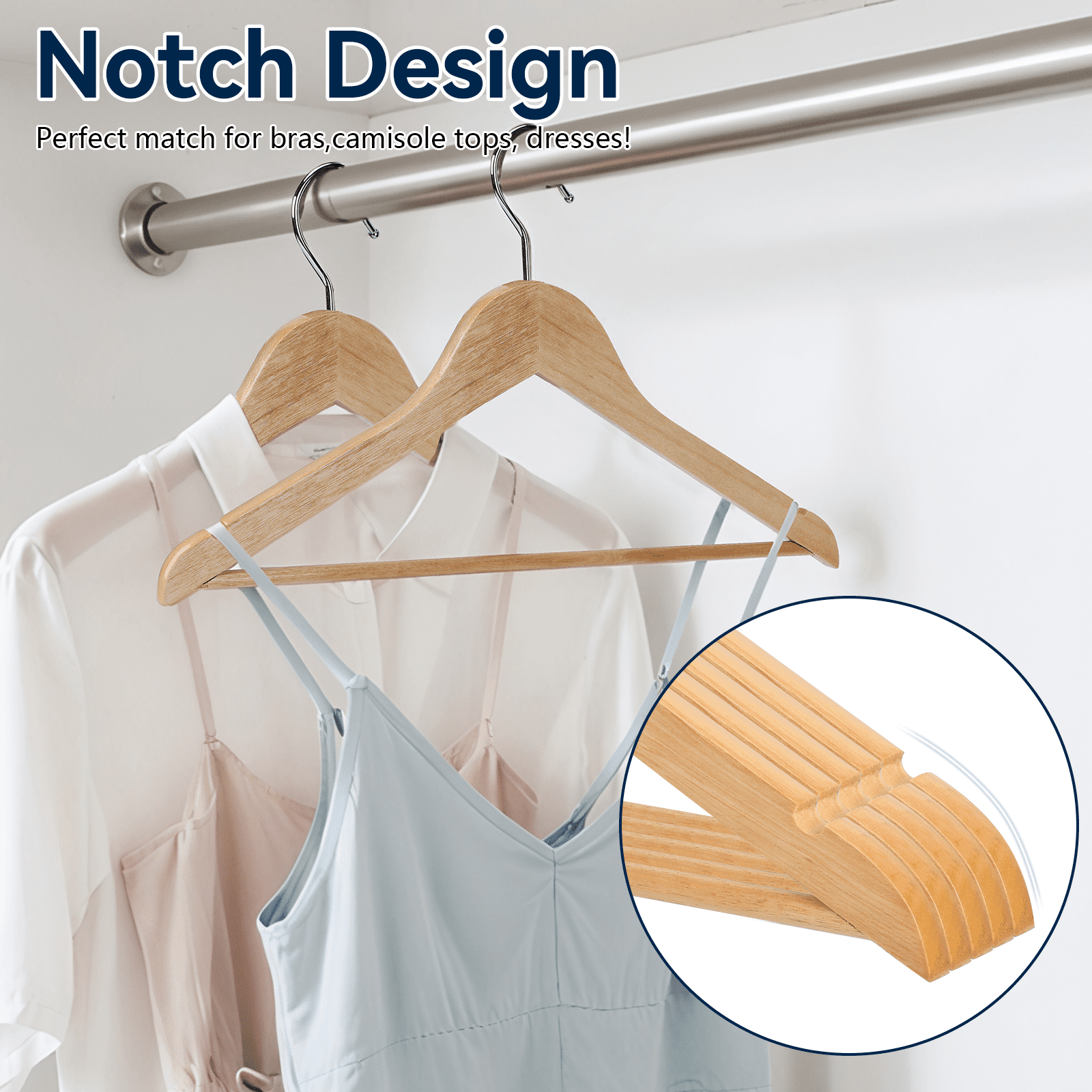 LIZEVINC Wooden Hangers 20 Pack, Natural Wood Suit Hangers with Non-Slip Pants Bar and 360° Swivel Hook, Cloth Hangers for Shirts, Jackets, Dress, Pant