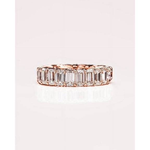 SOLITAIRE JEWELS 8.1Ct Emerald & Cushion Shaped Full Eternity Moissanite Wedding Band for Women Solid 10k Yellow Gold