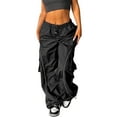 thumbnail image 1 of Gibobby Pantalones de mezclilla cargo holgados para mujer, Retro, con múltiples bolsillos, cintura , con cordón, hebilla de nariz de cerdo, pantalones casuales tejidos rectos (Negro, L), 1 of 5