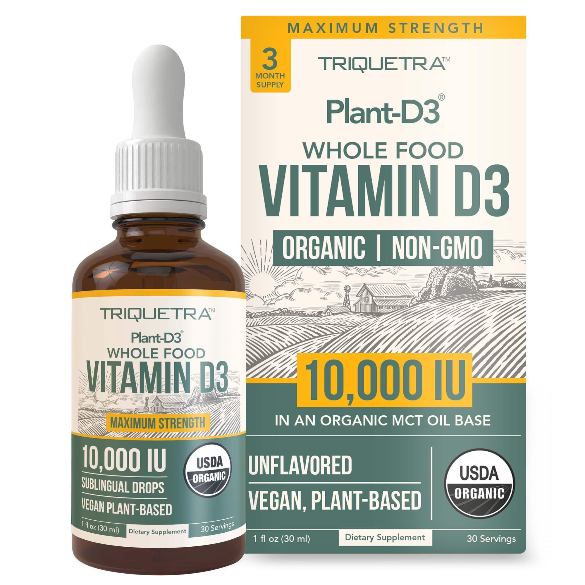 Triquetra Health Plant-D3 (10,000 IU) Organic Vitamin D3 Liquid Concentrate