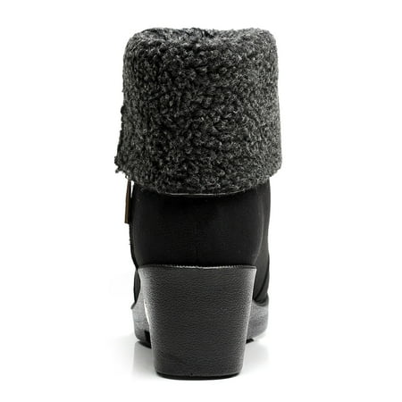 

NECHOLOGY Elegant Snow Boots Warm Keep Round Shoes Flat Two Winter Women Snow Toe Boots Fashion Flock Women Snow Boots 7 Black 7.5