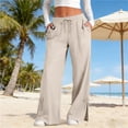 thumbnail image 5 of GILIGEGE Cotton Linen Pants for Women Lightweight Slacks Loose Fit Summer Pants Trousers Long Pant Flowy Wide Leg Trousers Breathable Linen Pant Soft Comfy Long Lounge Pants for Summer Dress Pants M, 5 of 9
