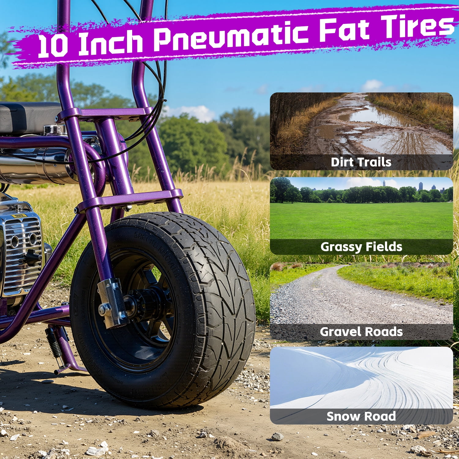 TOXOZERS 50cc Mini Bike, Gas-Powered Mini Dirt Bike with Extra-Wide Seat,Perfect Gift for Kids 8+,25 MPH & 150 LBS Capacity,Purple