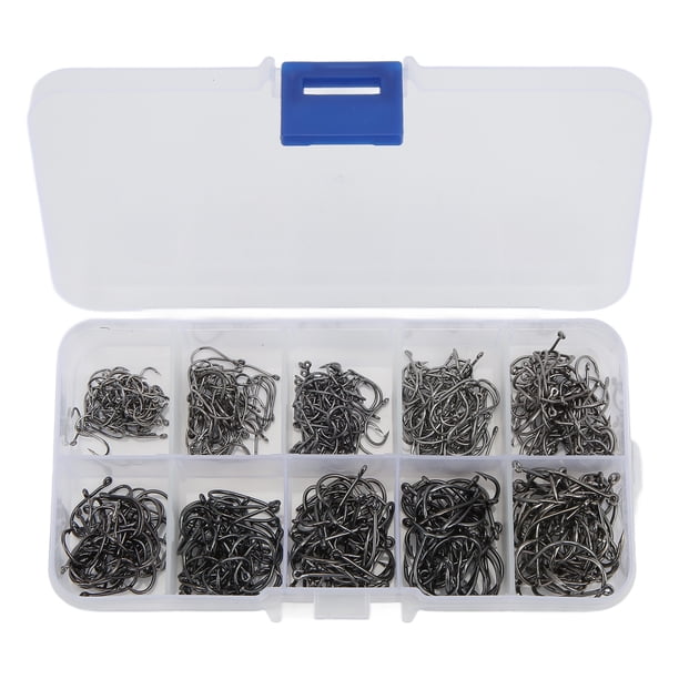 500 Piezas De Ganchos De Pesca Colocados De Pesca Con Mosca De Acero De Carbono Ganchos De Pescado No Ri- Al Rubio Diseño De Púas 10 Tamaños 3-12# En Caja De Plástico Con 10
