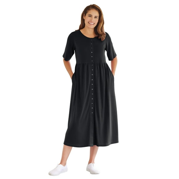 Woman Within Plus Size Short-Sleeve Button-Front Pocket Dress (Petite Available)