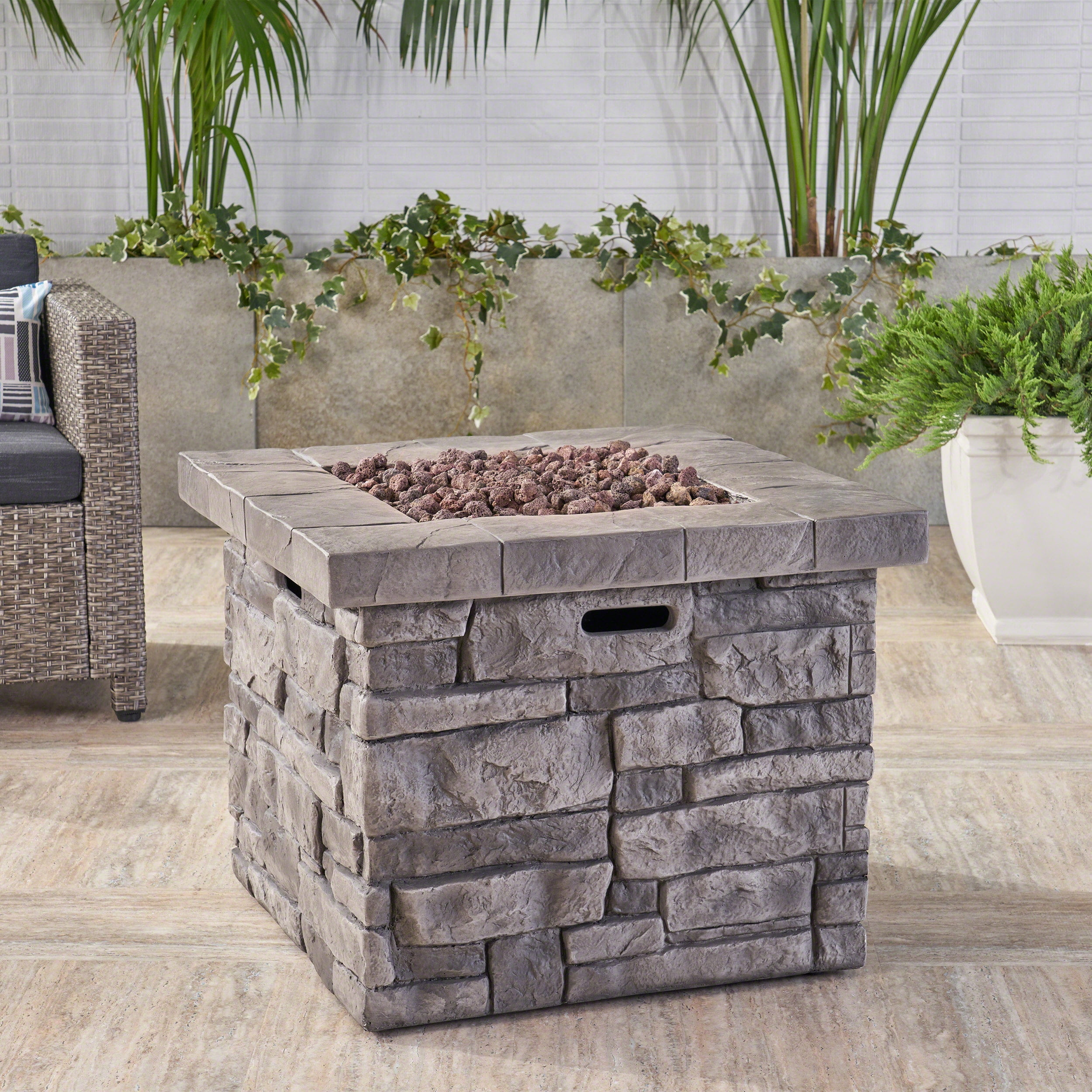 Harper & Bright Designs Patio MGO Propane Fire Pit, Outdoor Square Gas-burning Fire Pit with 40000 BTU for Garden Barkyard, 30 inch, Gray