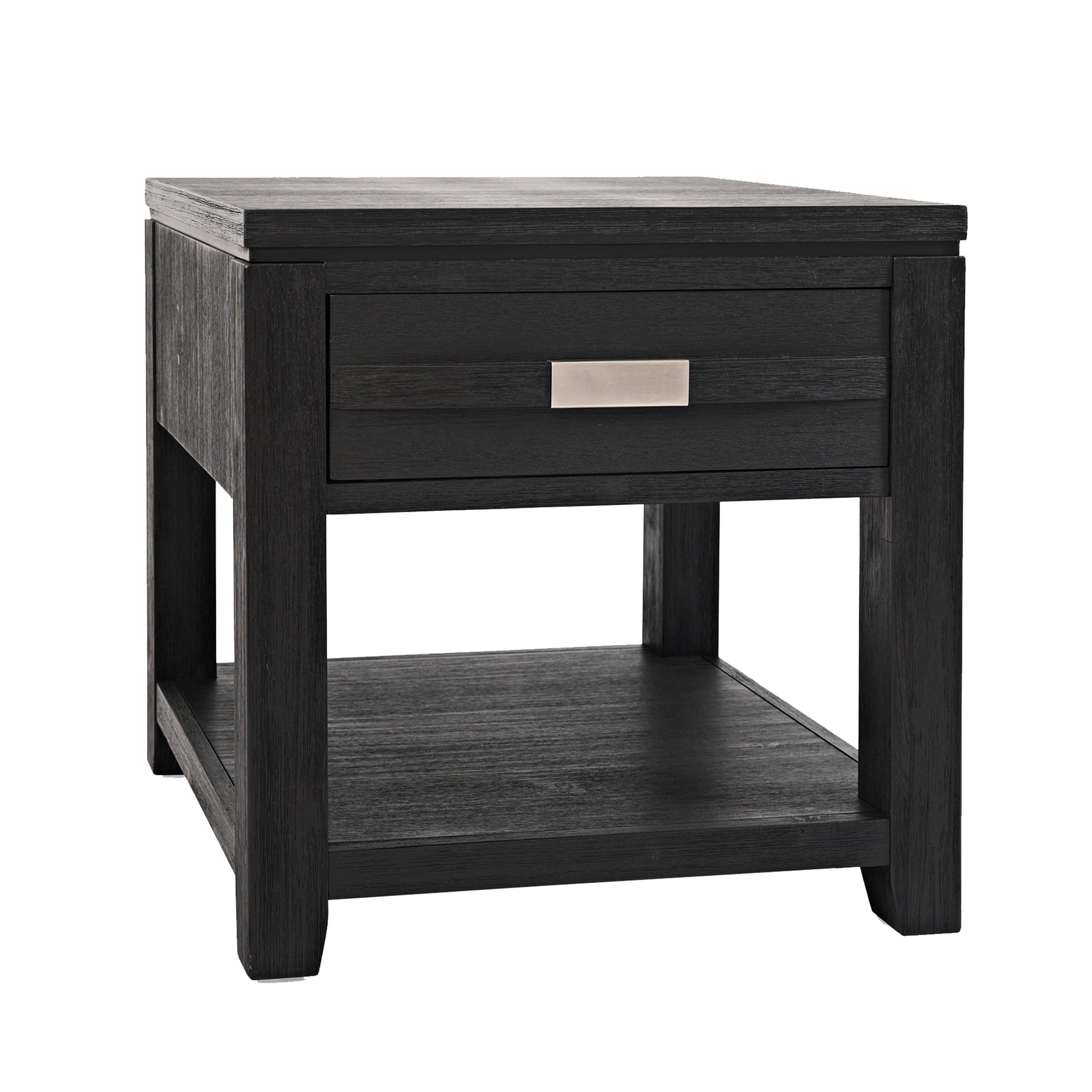 Wooden End Table With Open Bottom Shelf And Single Drawer, Dark Gray