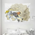 thumbnail image 1 of Animal Decor Tapestry, Painting Style A Farmville Bighorn Sheep Basketball Player Ilustration Art, Wall Hanging for Bedroom Living Room Dorm Decor, 80W X 60L Inches, Tan and Grey, by Ambesonne, 1 of 2