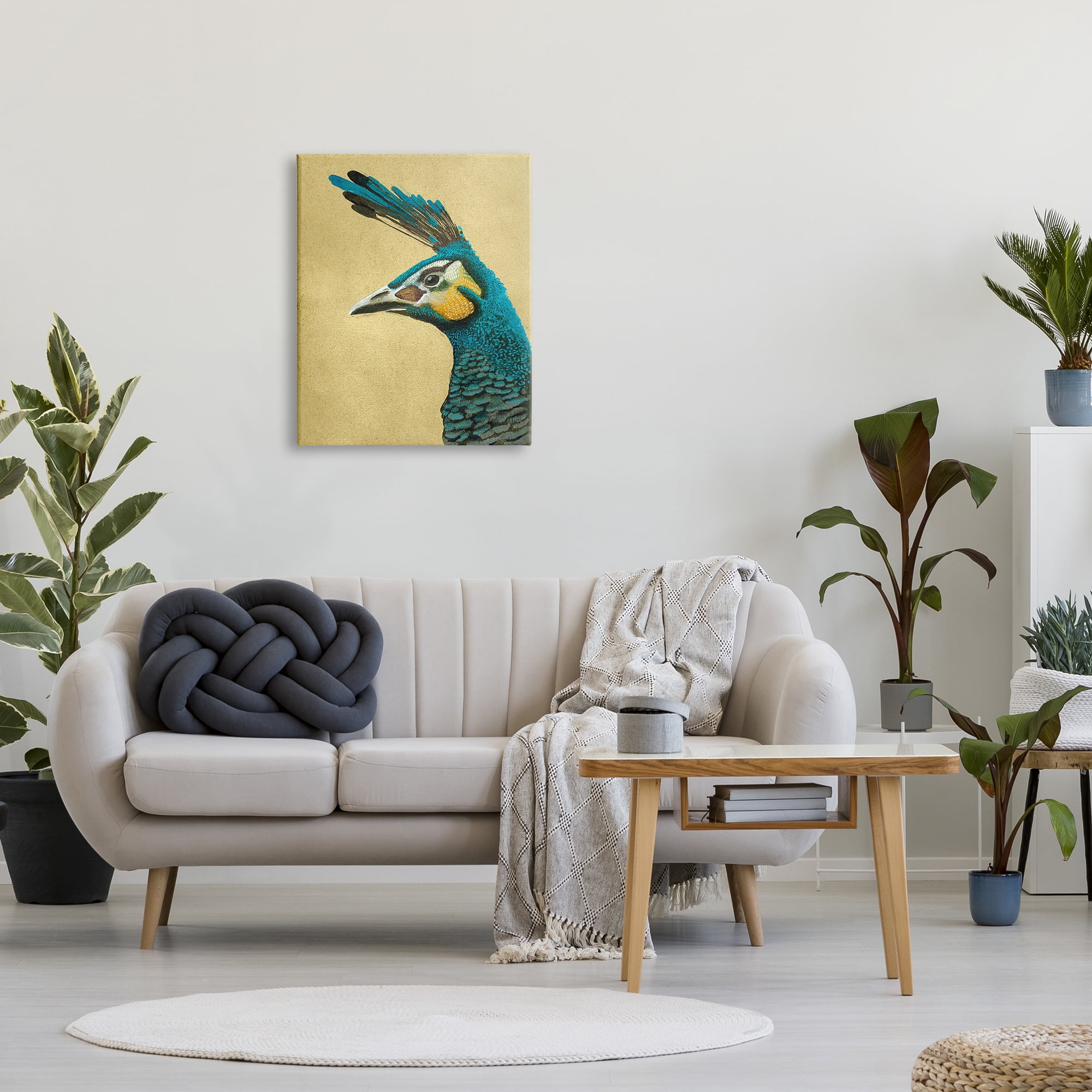 Stupell Industries Peacock Looking Left Animals & Insects Painting Gallery Wrapped Canvas Art Print Wall Art, 24 x 30