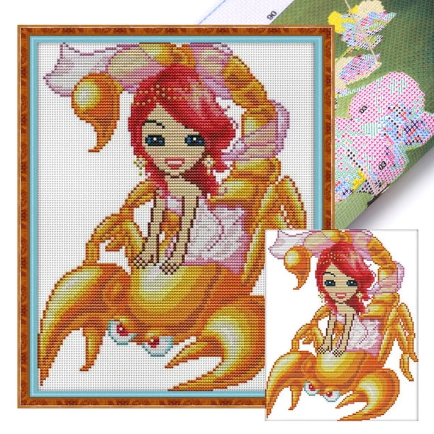 Hilo Algodón Ecológico Bordado Obra Arte Punto Cruz Con Escorpio 14CT 25x29cm