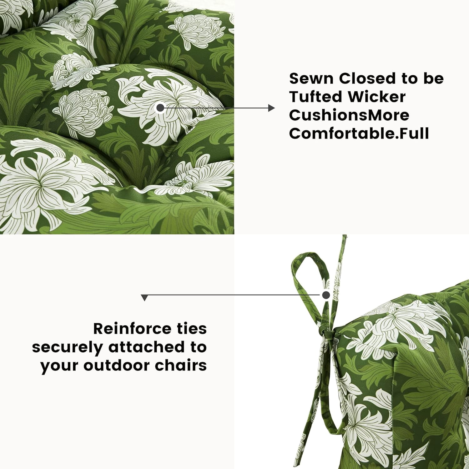 Outdoor Chair Cushions Seat & Low Back,40"x20"x4",Tufted Thick Patio Outside Wicker Chair Seat Cushion Clearance with Ties for Outdoor Furniture,1 Count,Floral