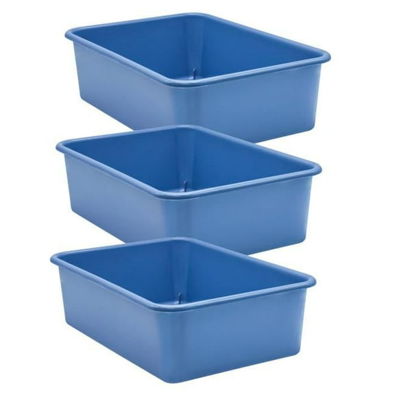 Plastic Storage Bin, Slate Blue - Large - Pack of 3