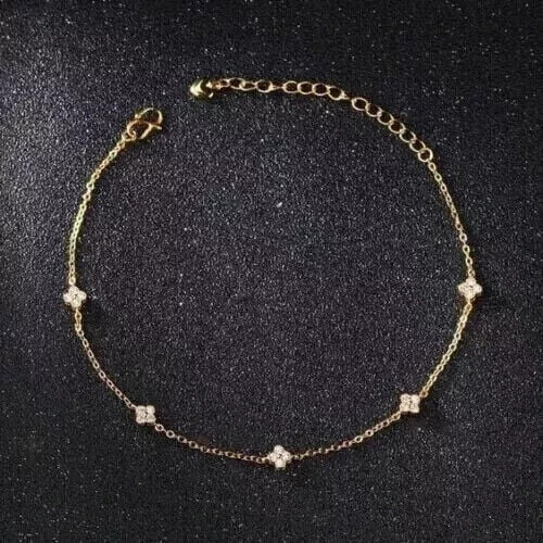 1.50Ct Round Created Diamond Women Anklet Body Jewelry 14K Yellow Gold Plated Sterling Silver