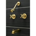 thumbnail image 2 of Kingston Brass KB247AX Victorian Twin Handle Tub & Shower Faucet With Decor Cross Handle, Brushed Brass, 2 of 5