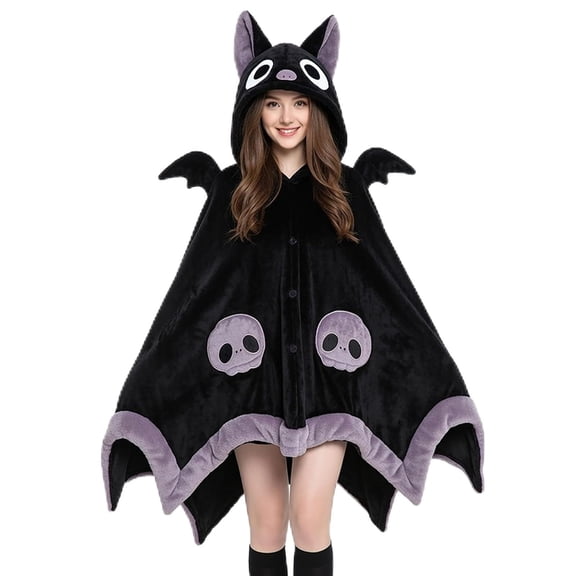 Cute Bat Blanket Hoodie, Wearable Bat Blanket Adult for Halloween, Soft Hooded Bat Cape for Women
