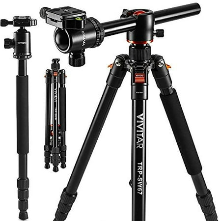 Horizontal Arm Professional Camera Tripod & Monopod – Portable Tripod Stand with 360° Ball Head – 67” DSLR Tripod for Video – Lightweight Aluminum Travel (Best Monopod For Dslr In India)
