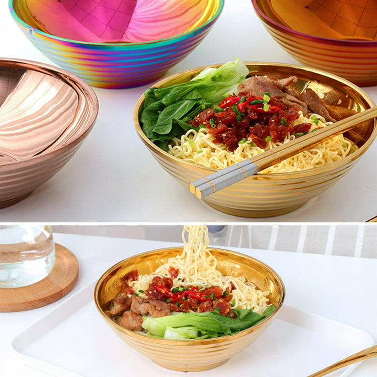 Stainless Steel Mixing Bowl(Set of 3) With Lid Golden Instant Noodle Bowls  Soup Food Container