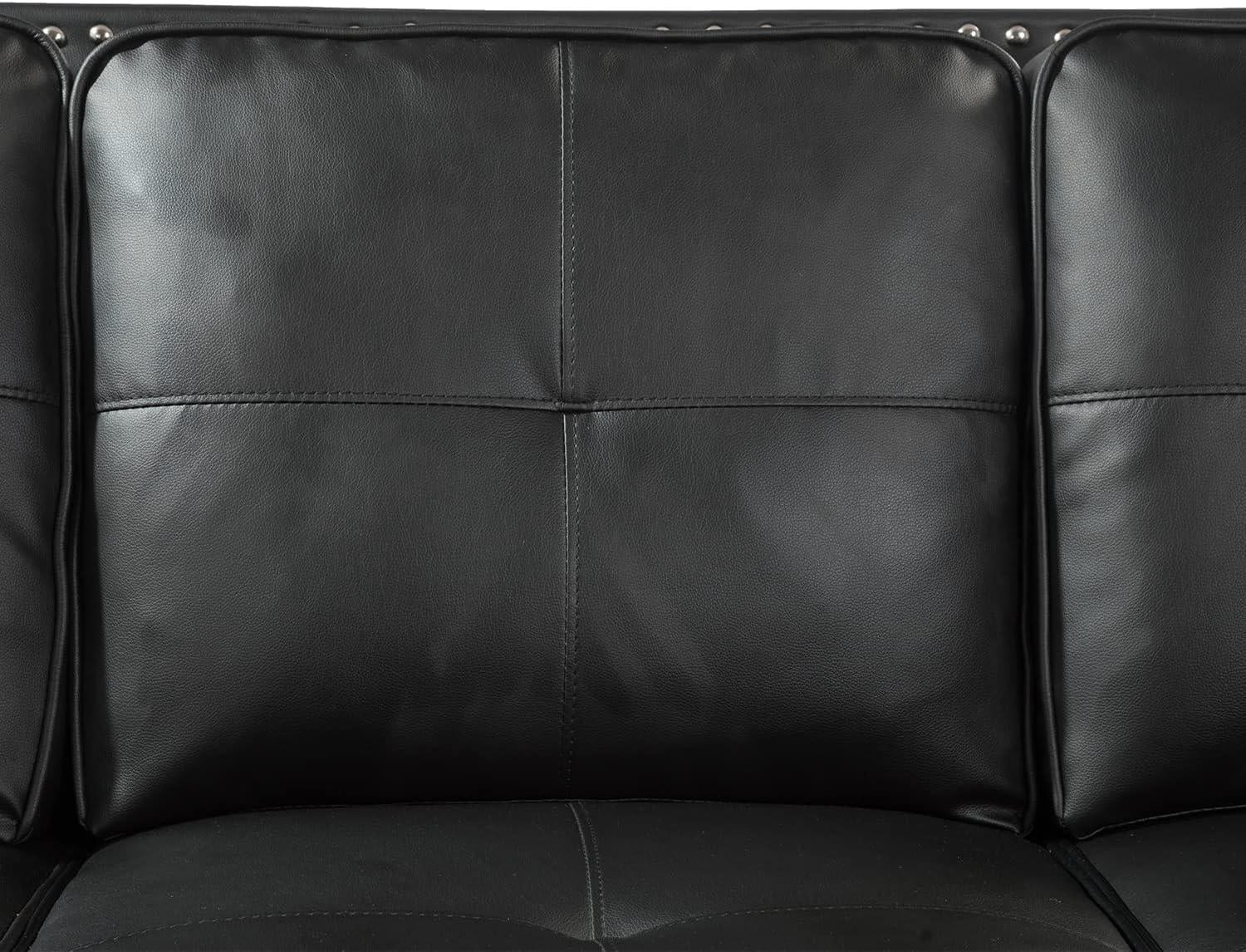 Gewnee 57" Faux Leather Upholstered Loveseats with Nailhead Trim for Living Room,Black