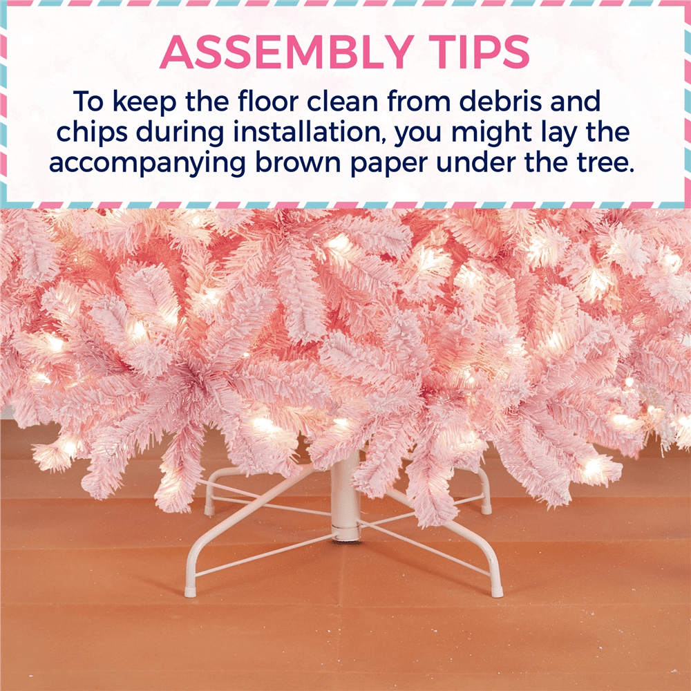 Alden Design 9Ft Pre-lit Flocked Artificial Christmas Tree with Incandescent Warm White Lights, Pink Gradient