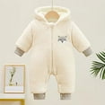 thumbnail image 2 of Fleece Onesie Baby White Onesie Baby Long Sleeve Button down Jumpsuit Romper Bear Ears Hooded Baby Snow Suit Newborn Clothes Boy 0-3 Months, 2 of 6