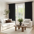 thumbnail image 4 of KoshiMe 100% Blackout Faux Linen Curtains, 52x96 Inches 2 Panels Set, Thermal Insulated Rod Pocket Privacy Curtain Panels for Living Room Bedroom, Black, 4 of 6