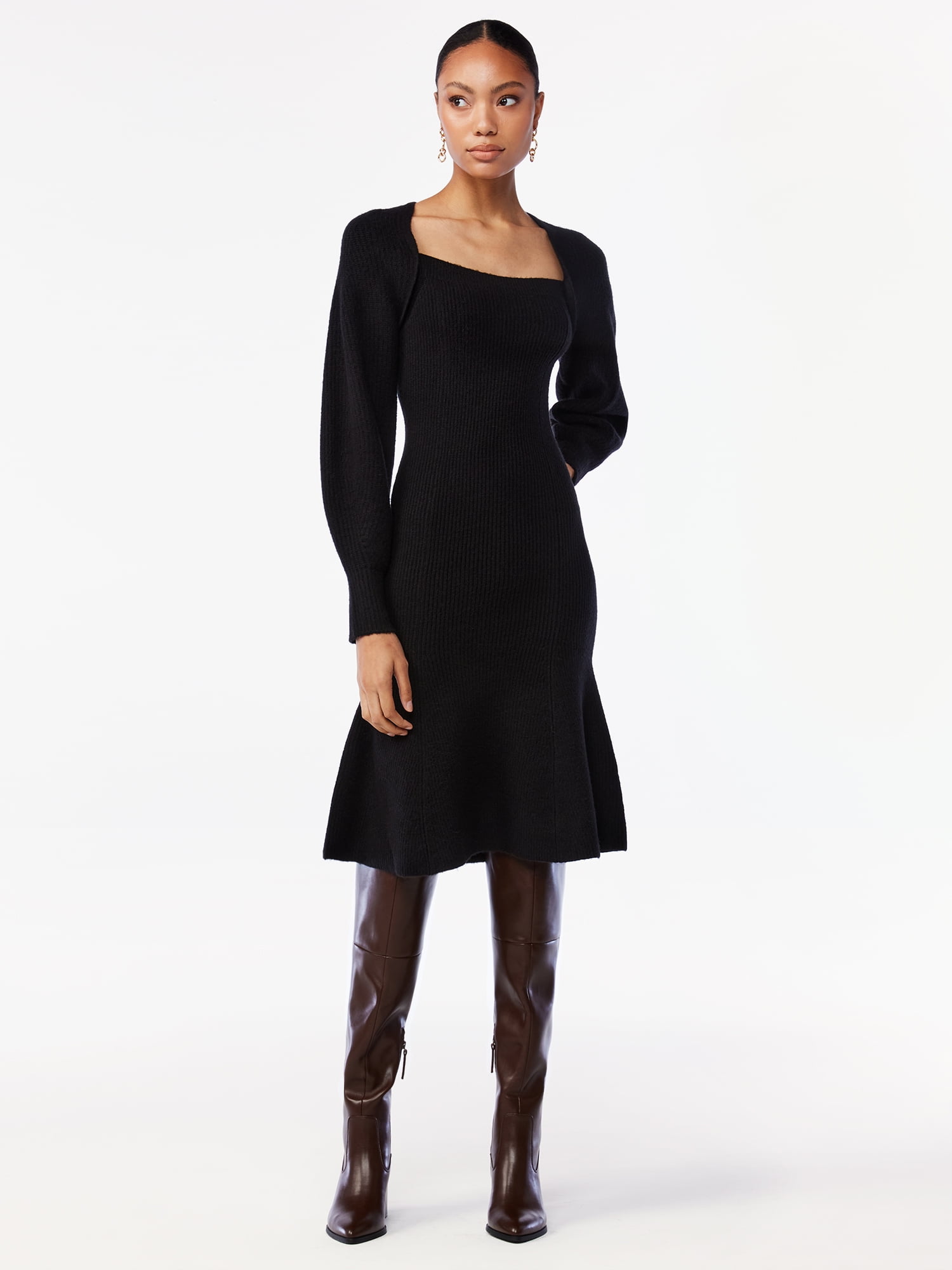 Scoop Women's Square Neck Sweater Dress, Size: XL, Black