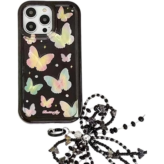 Designed for iPhone Case,Cute Bubble Frame Colorful Gradient Butterfly Pattern Silicone Camera Lens Protection Shockproof Cover Phone Case (iPhone 11 Pro Max,Black)