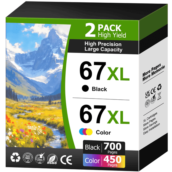 67XL Ink Cartridge Compatible for HP 67XL for HP 67 Ink Cartridge for  Deskjet 2700 2755 2852e 2842e 4252e Envy 6000 6052 6055 6400 Printer (Black Tri-color)