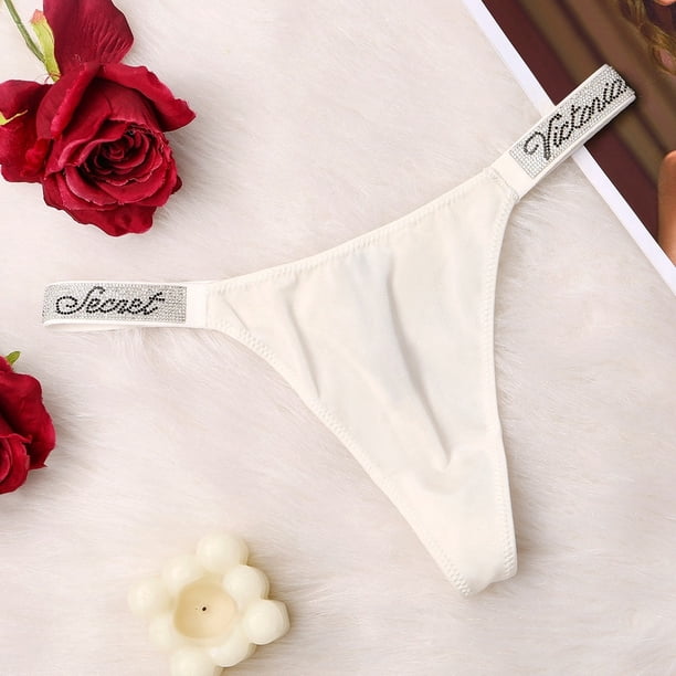 Victoria's Secret Sexy Sin Costuras Bragas De Mujer Carta De Lujo Diamantes De Imitación Lencería G string Confort Diseño Íntimo Rosa Satén