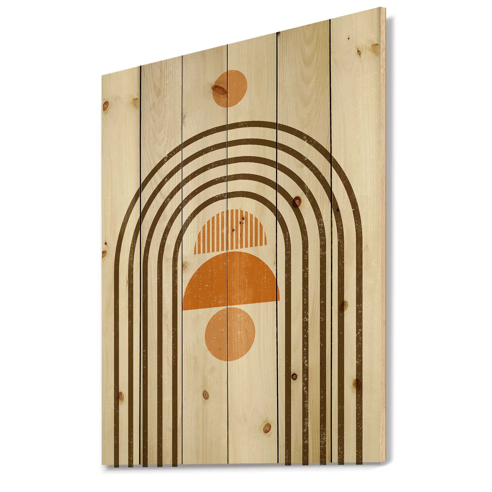 Designart 'Abstract Rainbow Moon and Sun In Earth Tones IV' Modern Print on Natural Pine Wood