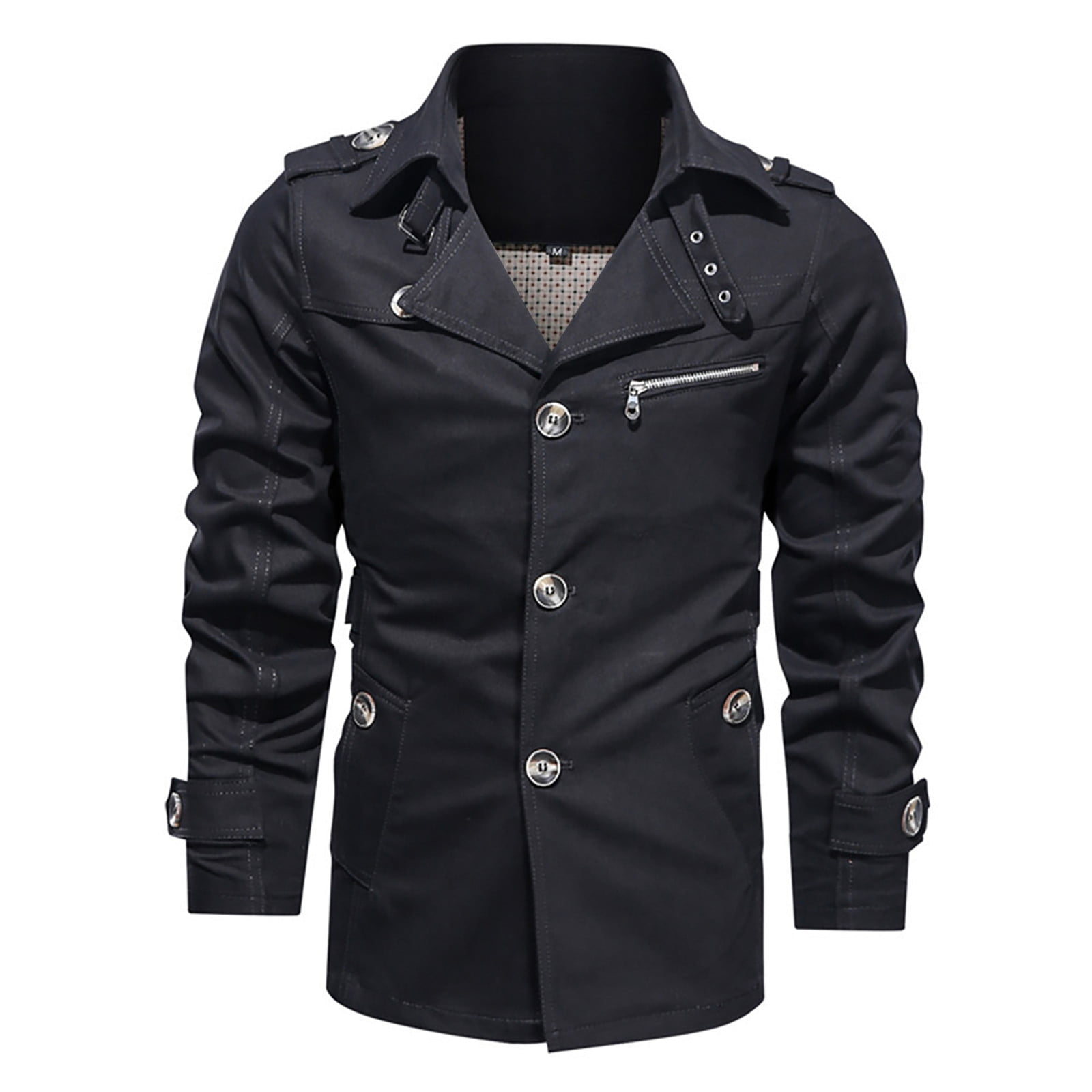 Mens Autumn Winter Outwear Pure Color Breathable Plus Size Washing Jacket Coat Khaki