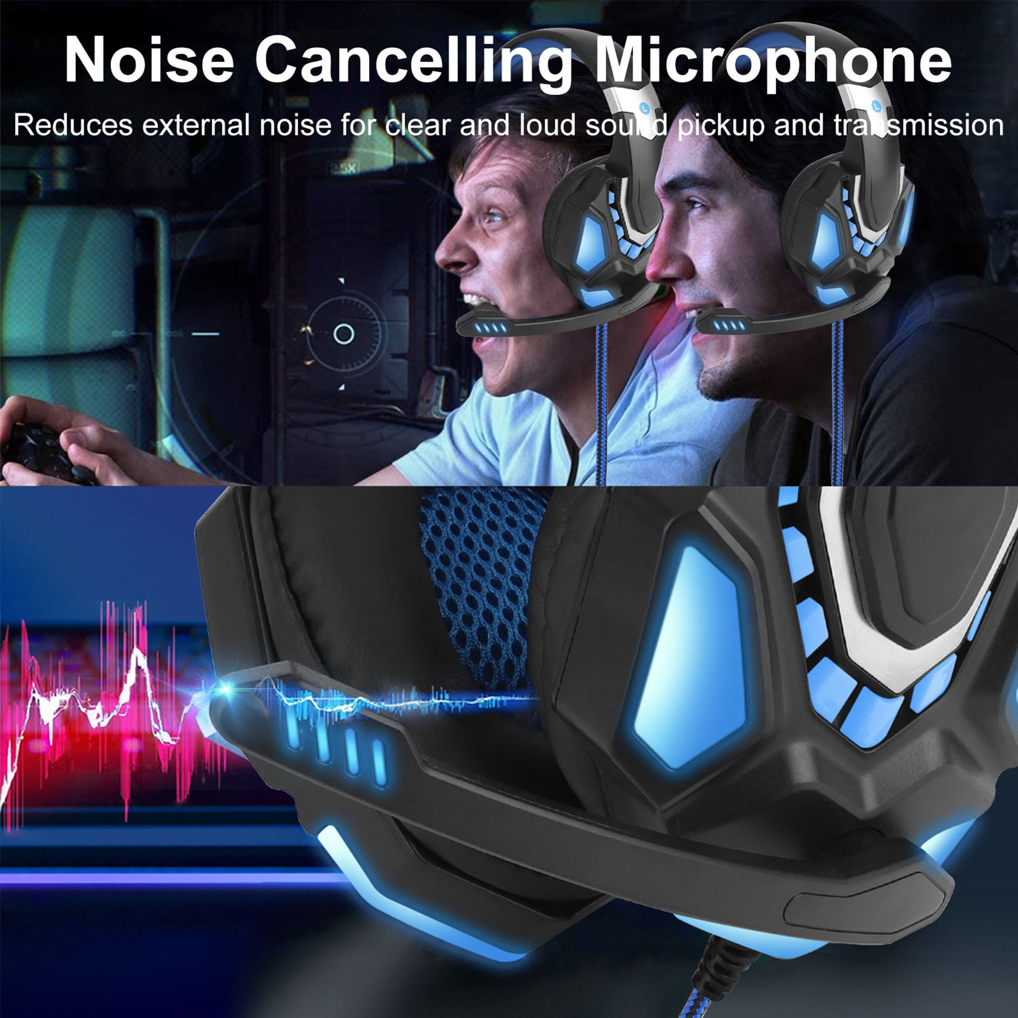 Noise Light with Nintendo Switch Stereo Memory Earmuffs Tablet PC Ear Over Xbox One 7 Canceling Headset for LED Smartphone, Gaming PS5 Soft 3.5mm Microphone Mic Bass PS4 Headphones