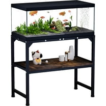 10-20 Gallon Fish Tank Stand, Metal Aquarium Stand with Adjustable Non-Slip Foot and Wooden Shelf, Reptile Tank Stand Easy to Assemble for Home Office, Firm and Steady(Tank not Included)