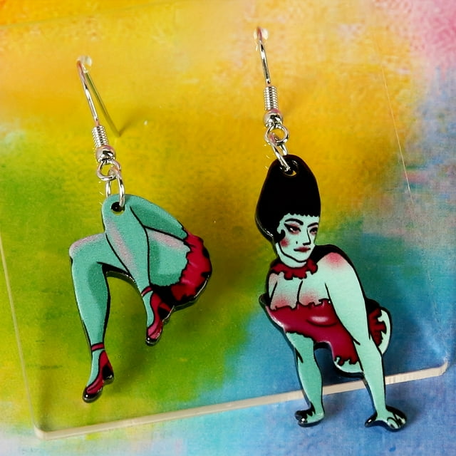 Halloween Green Monster Stump Design Asymmetric Dangle Earrings Retro Cartoon Style Ghost Festival Ear Jewelry