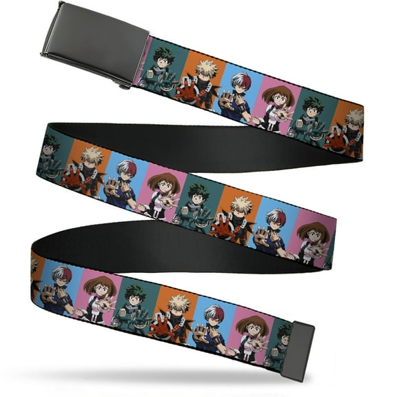 Adjustable Belt, Clamp Buckle, Cut-to-Fit, My Hero Academia Character Hand Up Pose Blocks Multi Color