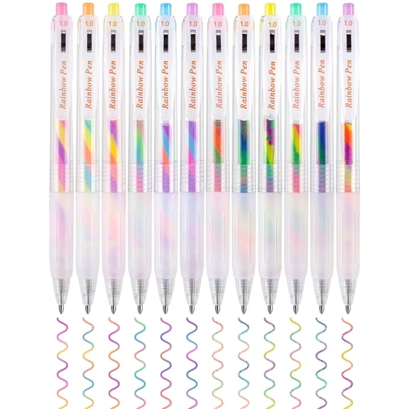 NiArt Retractable Rainbow Gel Ink Pens 12-Pack for Home, Office - Tri-Color Gradient Blend for Artistic Writing, Sketching, Journaling, Ergonomic Non-Slip Grip and Wide Clip for Easy Carry