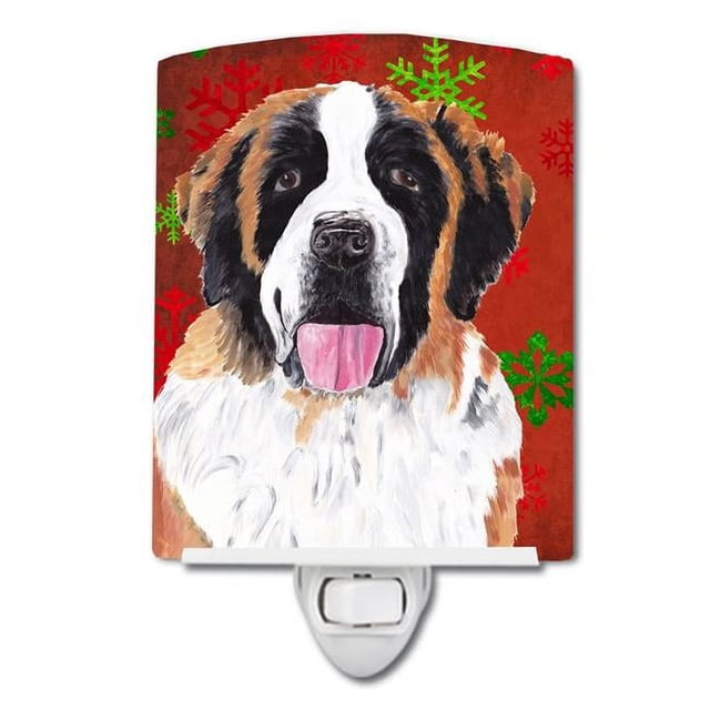 Carolines Treasures SC9422CNL Saint Bernard Red & Green Snowflake Christmas Ceramic Night Light