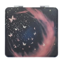 Unique Bargains 1 Pc Small Butterfly Makeup Mirror for Travel Vacation Black Pink PU Stainless Steel Glass
