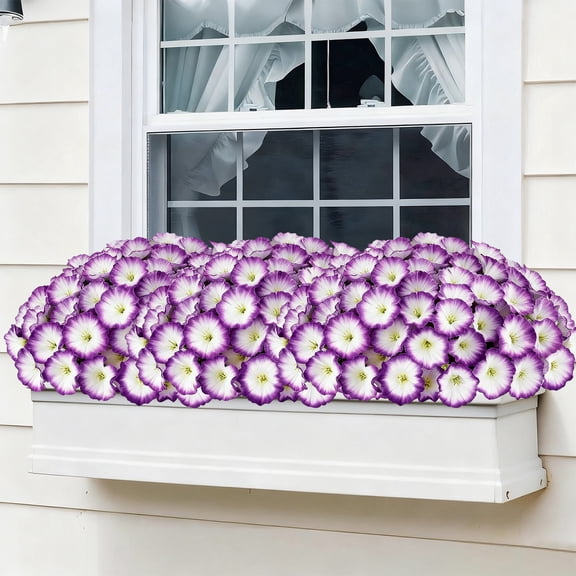 Simulation of Petunias Artificial Flowers, Faux Silk Morning with Leaves, Outdoor Simulation Flower Decoration for Porches, Patios, Gardens