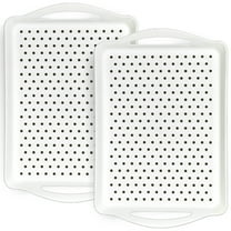 Non-slip Serving Trays, 2 Pack Large Serving Tray with Handles, 16.5" x 11.2" x 1.6" Food Serve Trays for Dinner, Drinks, Snacks (White)