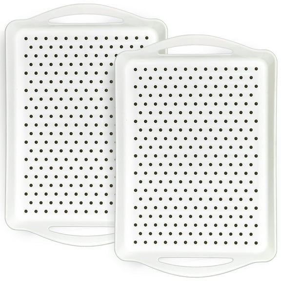 Non-slip Serving Trays, 2 Pack Large Serving Tray with Handles, 16.5" x 11.2" x 1.6" Food Serve Trays for Dinner, Drinks, Snacks (White)