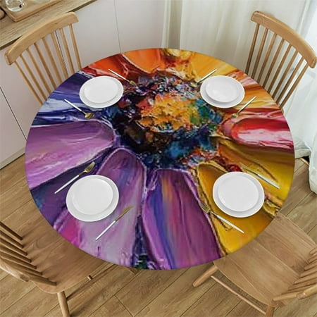 

Patifu Flowers Flowing Paint Round Tablecloth Stain-Resistant Washable for Indoor Outdoor Restaurants Weddings Parties Home Decor 38 -42