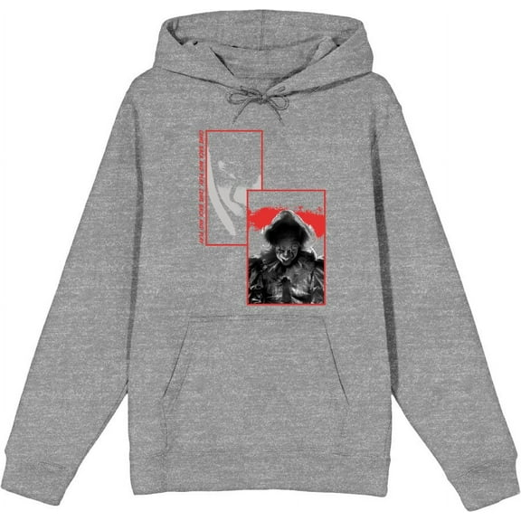 It Chapter 2 Pennywise Screengrab Collage Adult Heather Gray Long Sleeve Hoodie-Medium