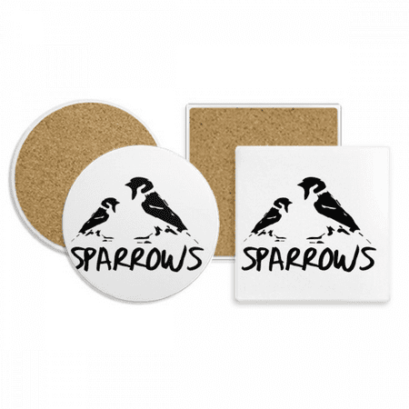 

Sparrows Birds Animals Food Mother Child Coaster Cup Mug Holder Absorbent Stone Cork Base Set