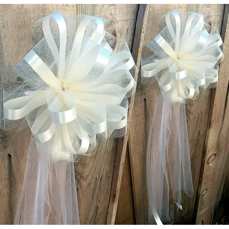 8 Pc Wedding White Tulle Pew Bows OR ANY COLOR RUSH ORDERS AVAIL