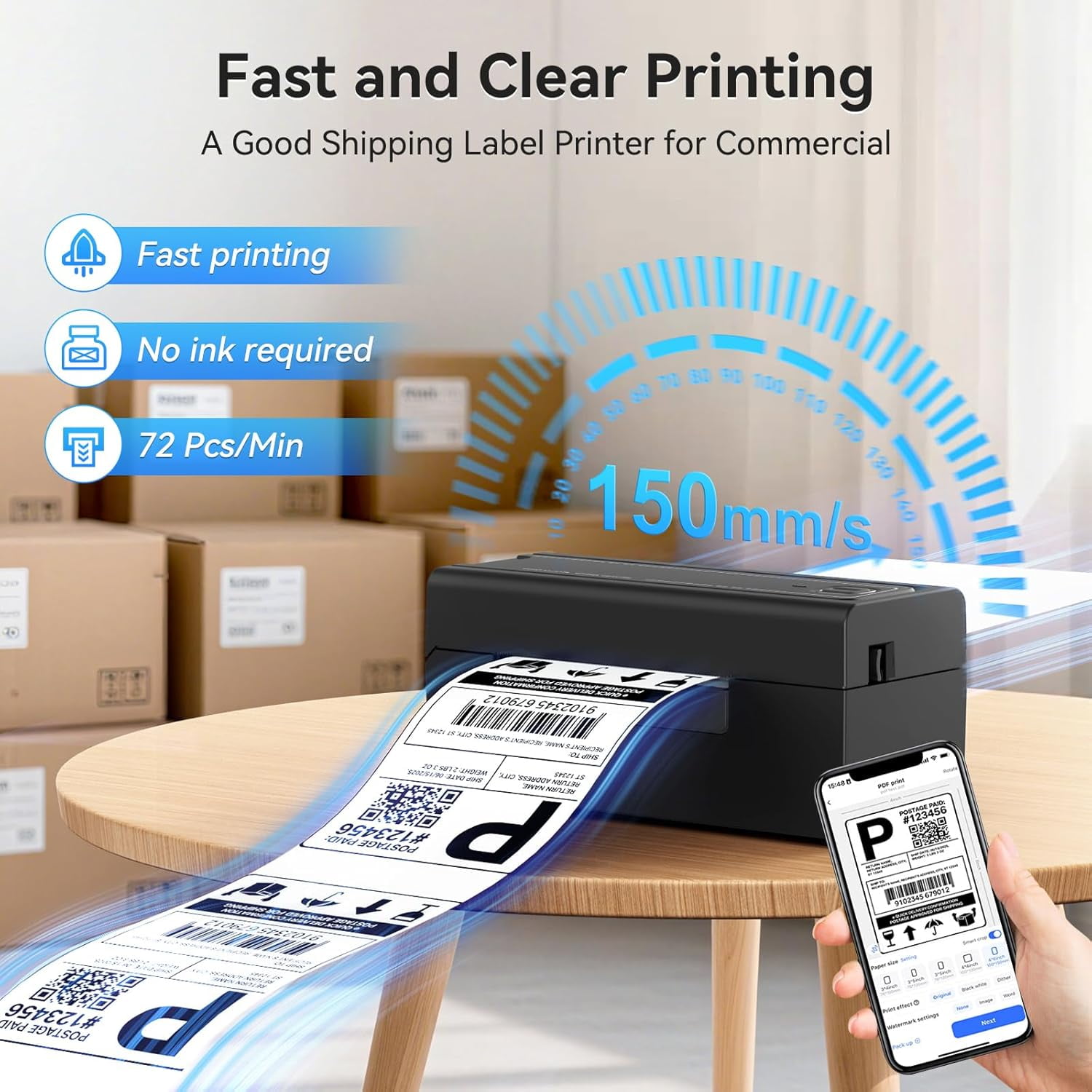Bluetooth Thermal Label Printer, Wireless 4x6 Shipping Label Printer for Small Business & Shipping Packages, Support iPhone, Android, Windows, macOS, Work for , Shopify, Etsy, USPS