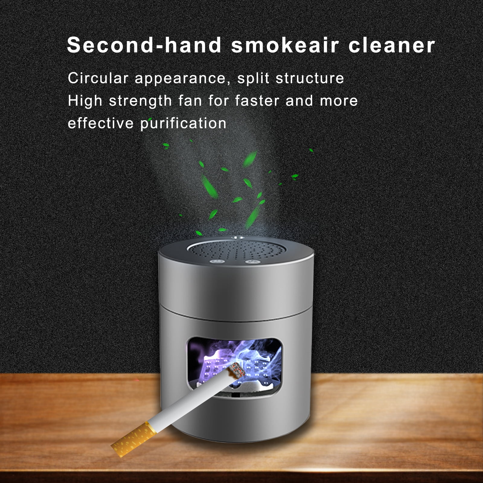 Aluminum Alloy Smokeless Ashtray purifier, 3 in 1 USB Rechargeable Smoke  Grabber Ashtrays with Filter for Home and Office,Gray